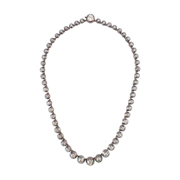 19th century graduated diamond collet necklace, French c.1890,